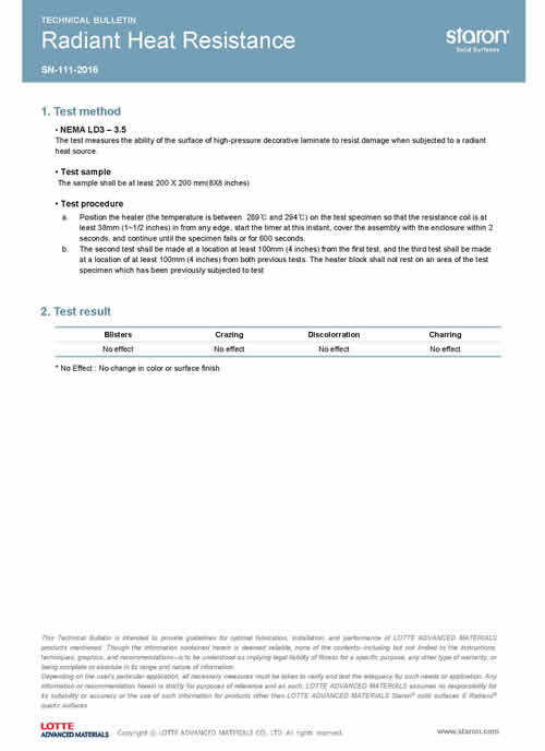 Staron Radiant Heat Resistance