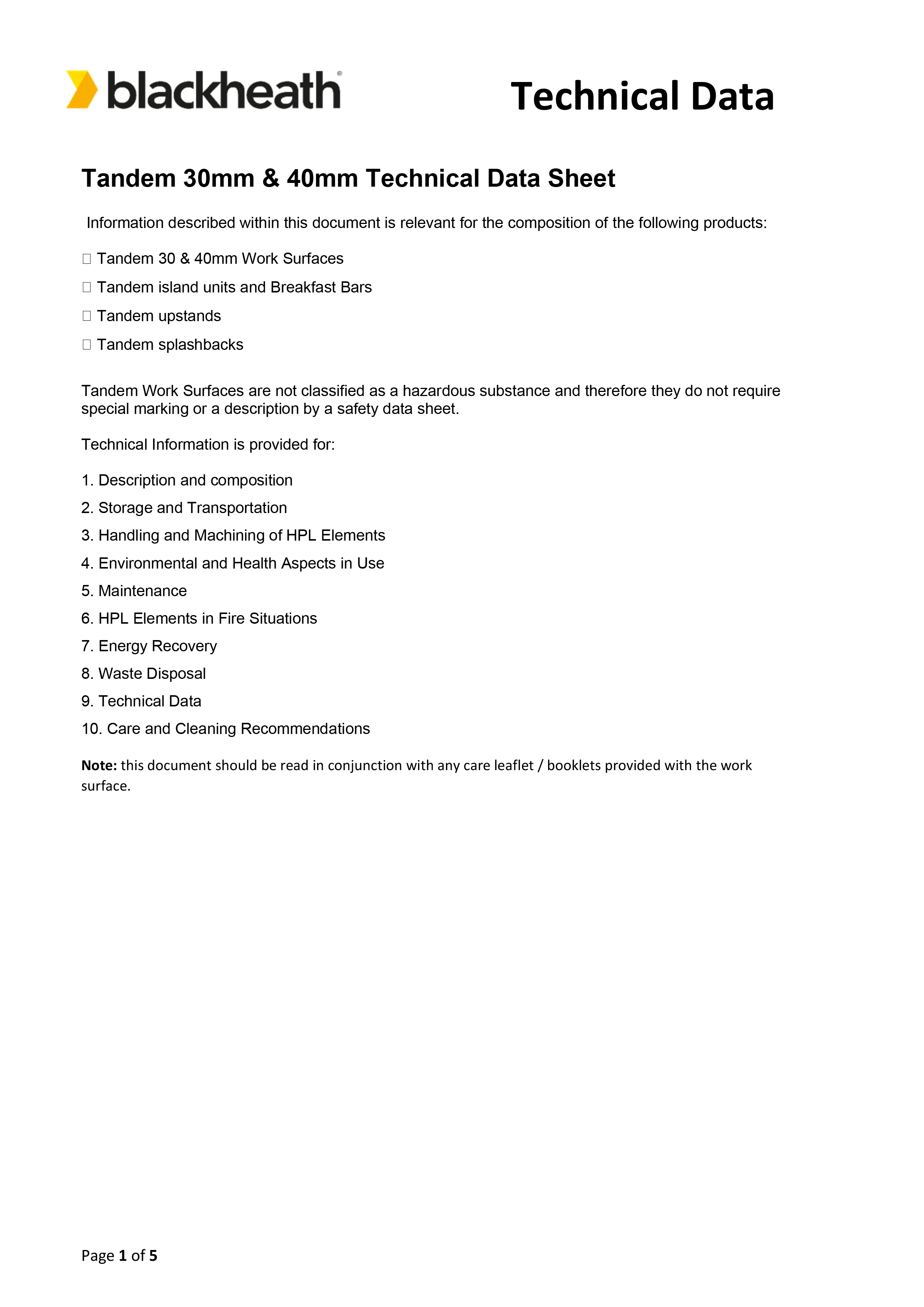 Tandem Technical Data Sheet